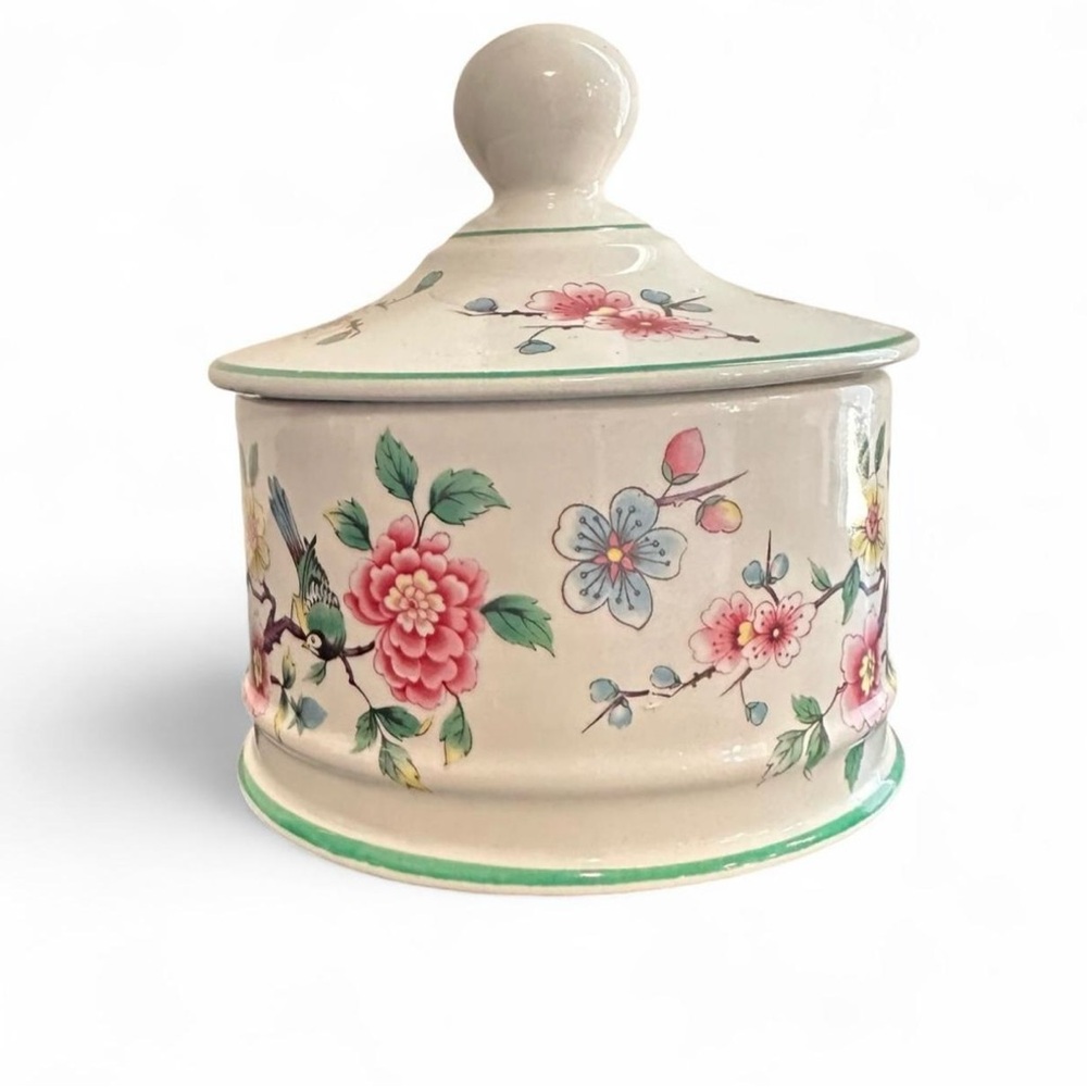 Old Foley James Kent Chinese Rose Bone China Lidded Trinket Jar Staffordshire